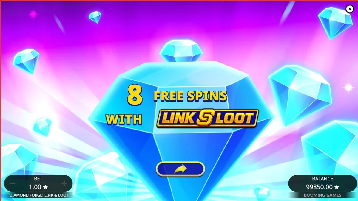 Tampilan visual slot Diamond Forge Link & Loot dengan tema buah dan berlian